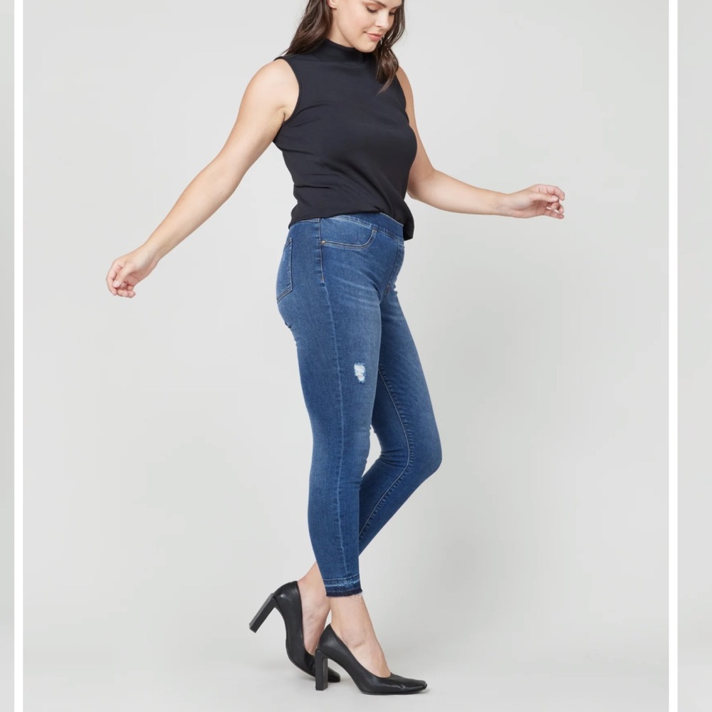 SPANX Distressed Ankle Skinny Jeans, Medium Wash - Size SMALL